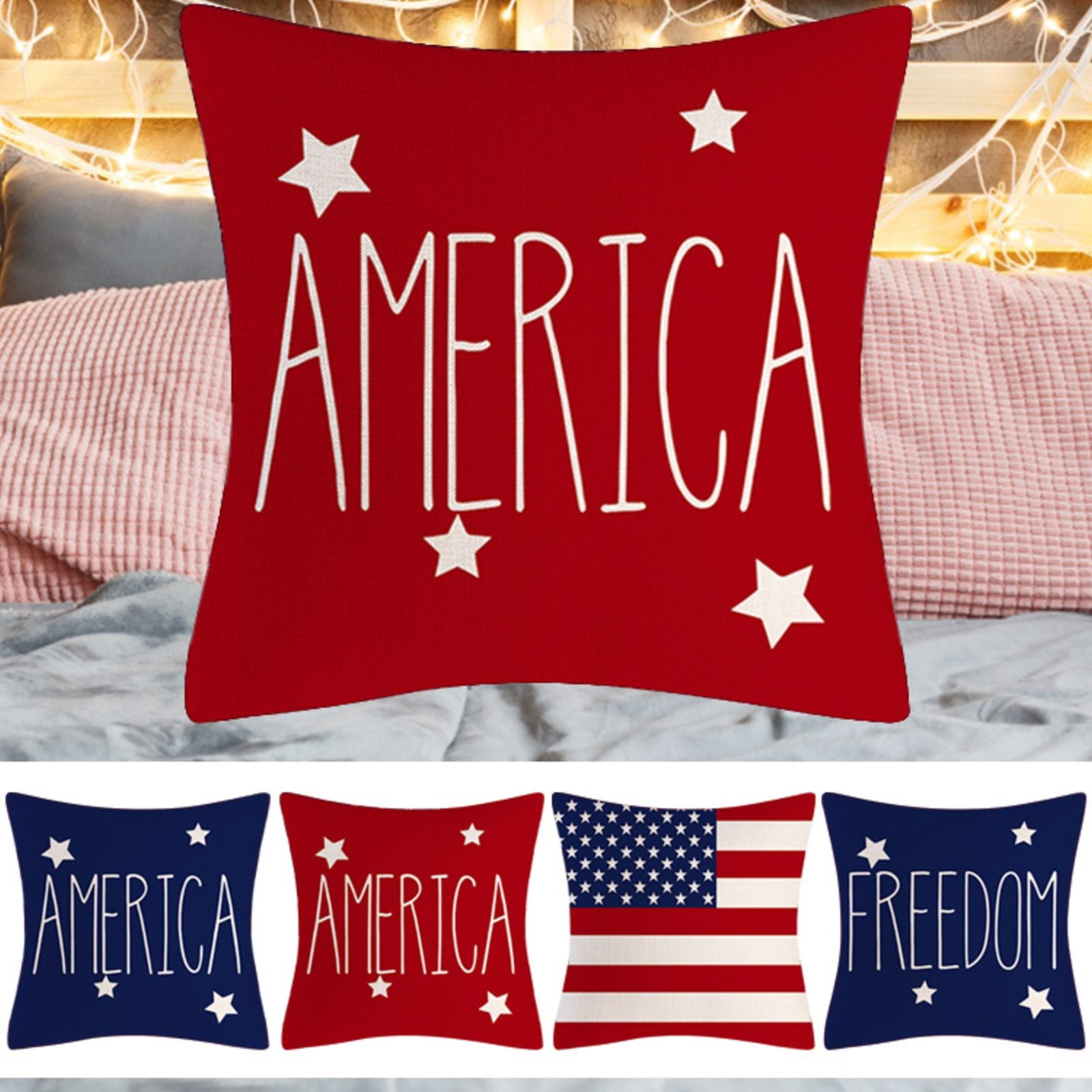YUEHAO Home Textiles Decorations Pillow Covers 17.7X17.7Inch Memorial Day Decor America Flag Stars And Stripes Patriotic Throw Pillow Covers Pillows