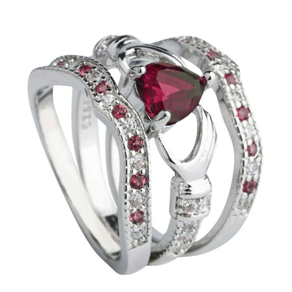 YUEHAO Rings Amethyst 3Pcs Claddagh Wedding Heart Fashion Silver Ring Jewelry Set Rings
