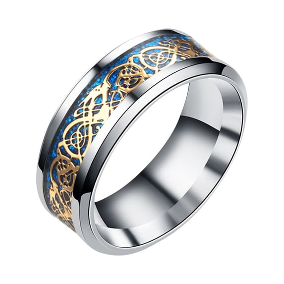 YUEHAO Rings Dragon Stainless Ring Steel Dragon Titanium Steel Ring Golden With Silver Rings