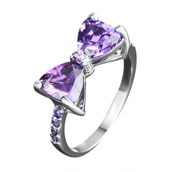 YUEHAO Rings Purple Bow Diamond Ring Elegant Rhinestone Ring For Women Fashion Full Diamond Zircon Rings For Women Size 5 10