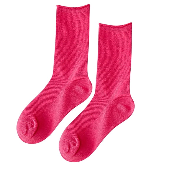 YUEHAO Socks Women's Solid Autumn Socks Casual Cotton Socks Warm Socks Hot Pink