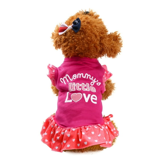 YUEHAO Summer Cute Pet Puppy Small Dog Cat Pet Dress Apparel Clothes Fly Sleeve Dress Mommy's Little Love Pet Hot Pink