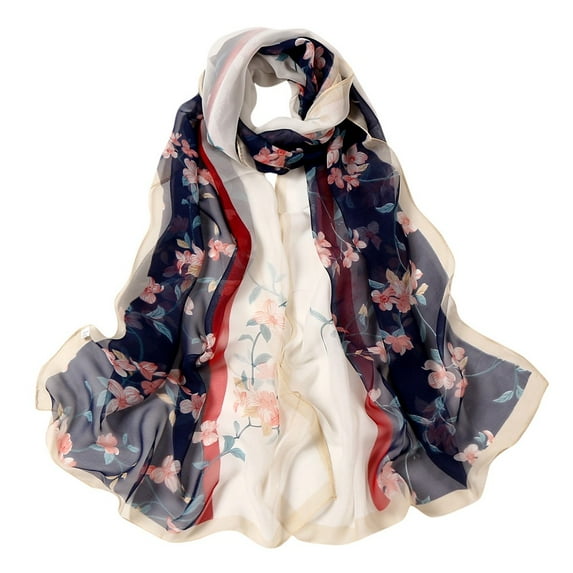 YUEHAO Women's Silk Flower Print Long Soft Wrap Scarf Shawl