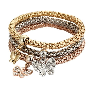 YUEHAO accessories Bracelets Charm Women Bracelet Gold Silver Rose Gold Rhinestone Bangle Jewelry Set A