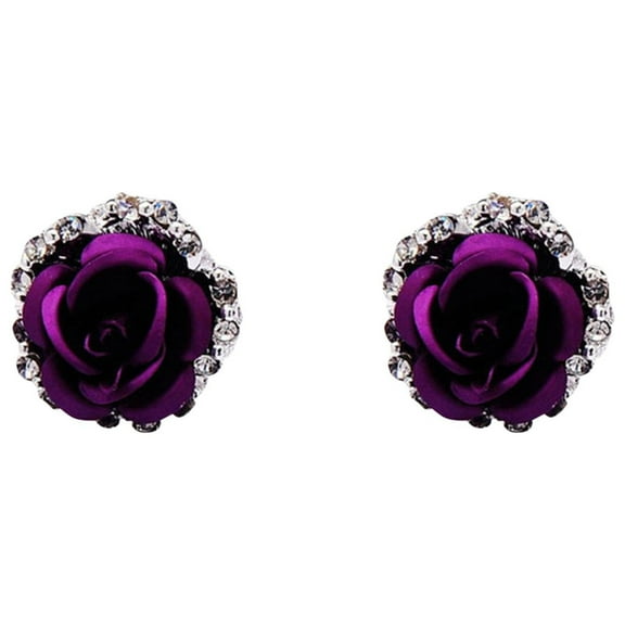 YUEHAO accessories Earrings Rose Rhinestone Earrings Thin Dangle Rose Elegant Rhinestone Earrings Wedding Women Accessories Jewelry Rose Earrings For Women Purple