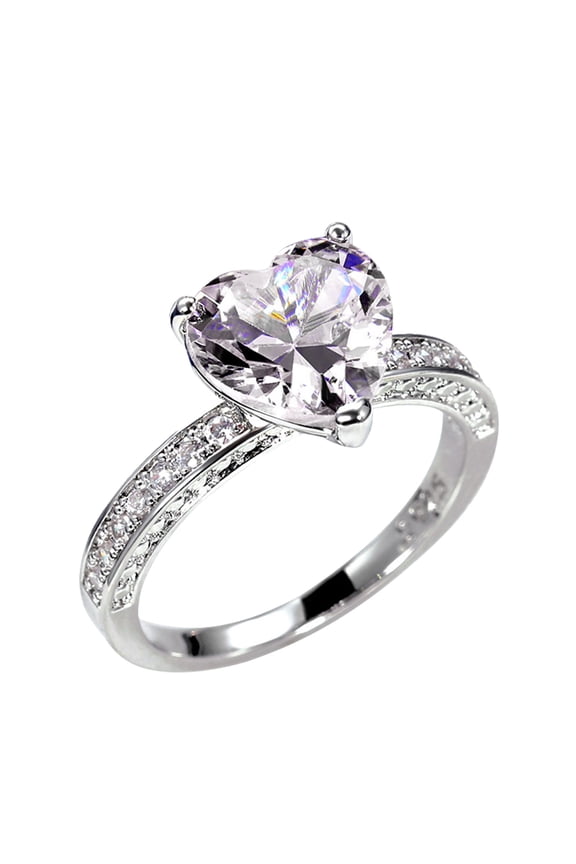 accessories Rings Fashion Women'S Love Heart Zirconia Diamond Ring Engagement Wedding Ring Silver