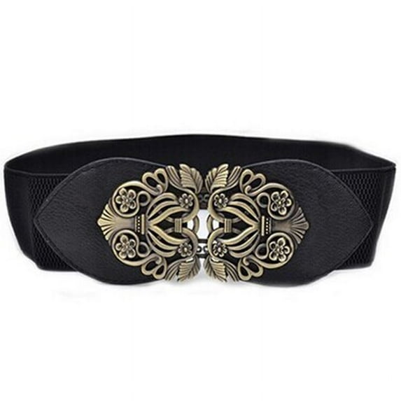 YUEHAO accessories Wide Waist Belt Elastic Buckle Fashion Vintage Women Stretch Waistband Belt Belt Black