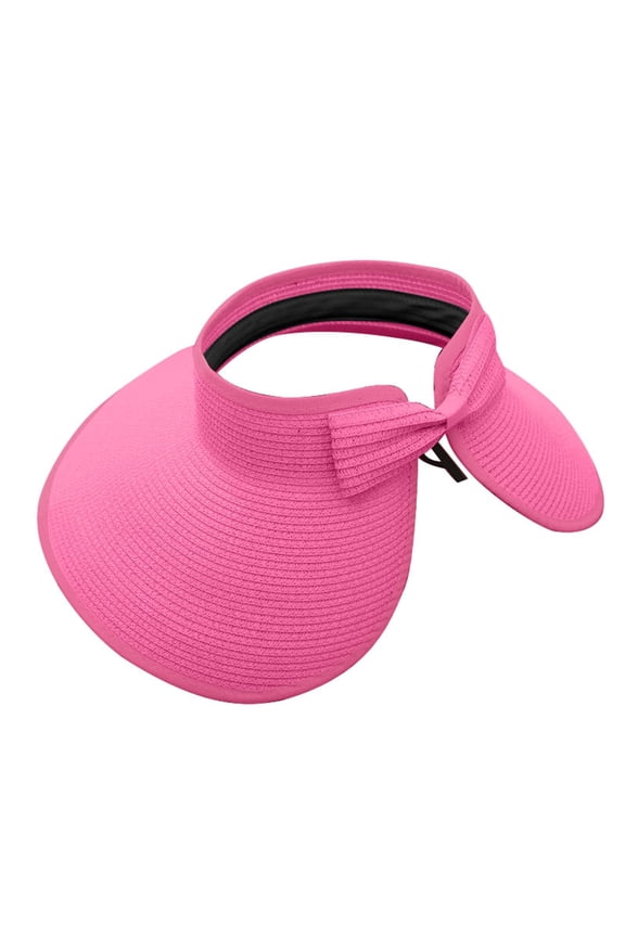 YUEHAO bucket hat sun hat womens Sun Visor Hats For Women Wide Brim Straw Visors Womens Foldable Beach Visors Summer Roll Up Beach Hat Hot Pink