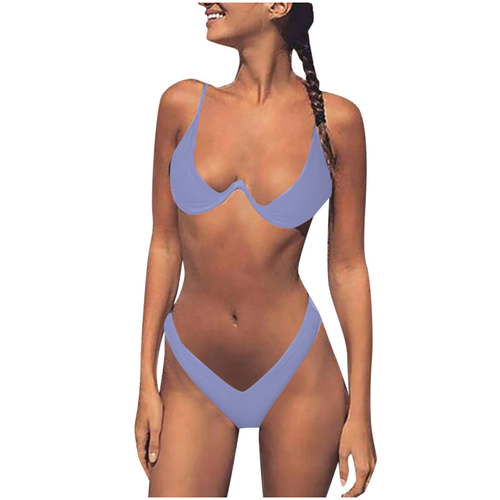 YUEHAO swimsuit for women Women Anti-strip Solid Color Cut Out High Cut  Lace Up Two Piece Bikini Set (Light Blue M) - Walmart.com