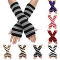 thumbnail image 1 of YUEHUA 1 Pairs Long Fingerless Gloves for Women Knit Thigh High Striped Arm Warmer Thumb Hole Stretchy Gloves, 1 of 5