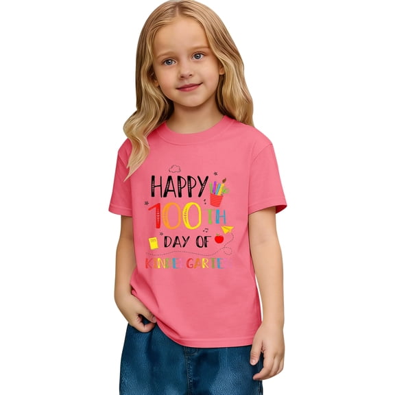 YUEHUA 100 Day of School Teachers Kids Child Happy 100 Days Short Sleeve T-Shirt