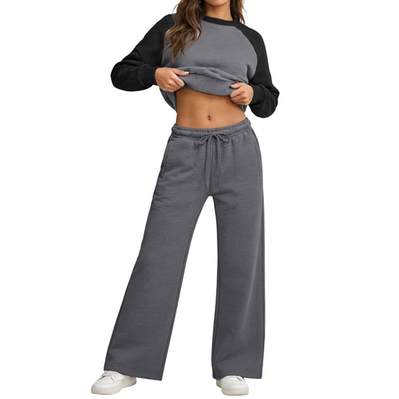 YUEHUA 2 Piece Sets for Women Fall Fashion Teachers Airport Outfits 2025 Spring Clothing Wide Leg Trouser Lounge Jogging Sets Sweatsuits