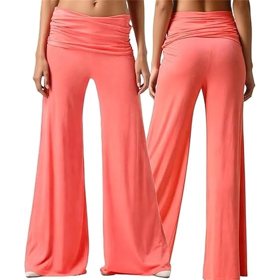YUEHUA 2026 Coral Fold Over Yoga Pants, On-Trend Solid Wide Leg Loose Fit Lounge Pants with Ruched Waist Y2k Solid Color Stretchy Loose Gym Lounge Leggings