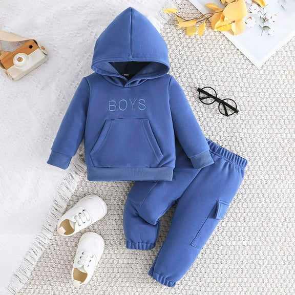 YUEHUA 2Pcs Brushed Fleece Sweatsuit Hooded Pullover Tracksuit Kids Boys Girls Sweatshirt Pants Outfits Set