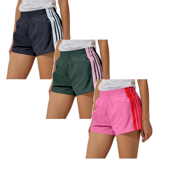 YUEHUA 3 Pieces Stripes Casual Shorts for Women 2.5" - Mid Waisted Stretch for Work Athketic Travel Hiking Golf with Pockets