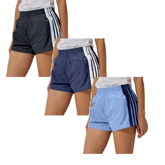 YUEHUA 3 Pieces Stripes Casual Shorts for Women 2.5" - Mid Waisted Stretch for Work Athketic Travel Hiking Golf with Pockets