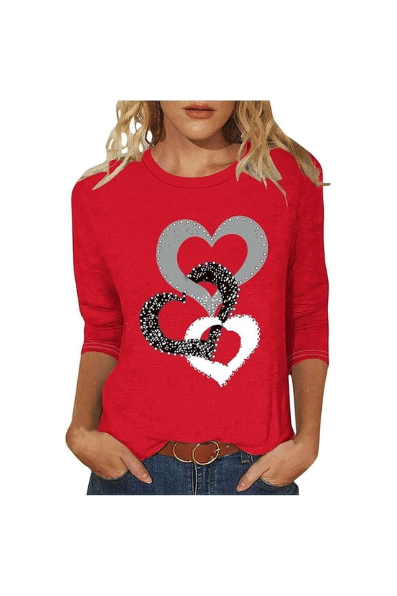 3 Quarter Length Sleeve Tops for Women Trendy Ultra Comfort O Neck Valentine I Love You Printed Shirt Funny Couple Matching Casual Short Sleeve Tee Tops
