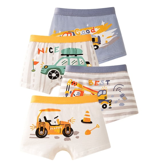YUEHUA 4-pack Boys Breathable Stretch Cotton Boxer Briefs Multipack, Cute Cartoon Graphic Printed Underwear, Comfort Fit Daily Wear for Toddler Kids