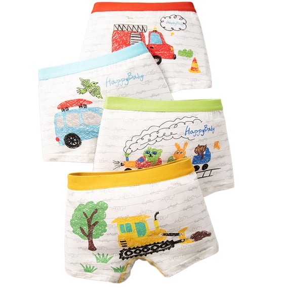 YUEHUA 4-pack Boys Breathable Stretch Cotton Boxer Briefs Multipack, Cute Cartoon Graphic Printed Underwear, Comfort Fit Daily Wear for Toddler Kids
