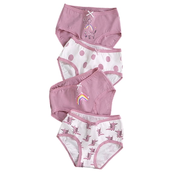 YUEHUA 4PCS Girls' Cotton Underwears - Comfortable & Breathable Printed Pattern Panties for Child, Size 11-12 Years