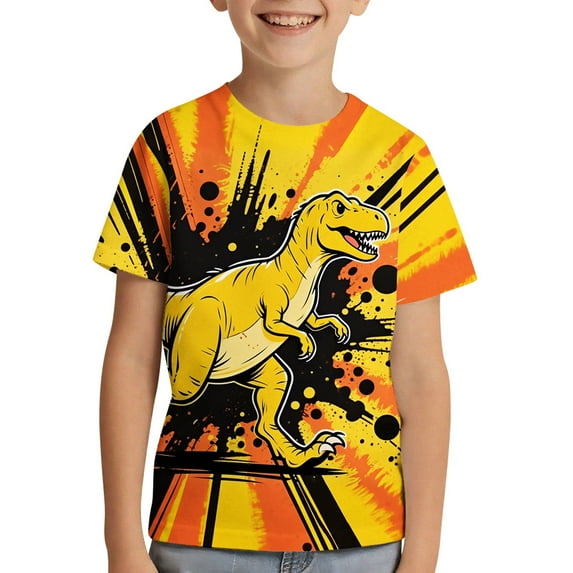 YUEHUA 4Pack Boys Shirts Kids Girls Cute Graphic Print Round Neck Short Sleeve Tee Summer Casual T Shirt, Size 4-5 Years