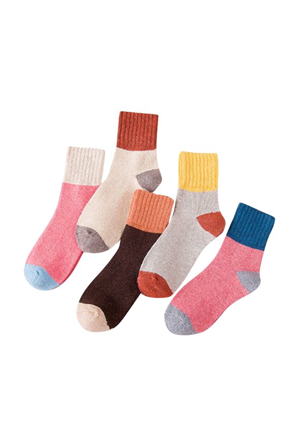 YUEHUA 5 Pairs Winter Warm Knit Wool Socks for Women- Vintage Casual Cozy Crew & Boot Socks in Assorted Colors