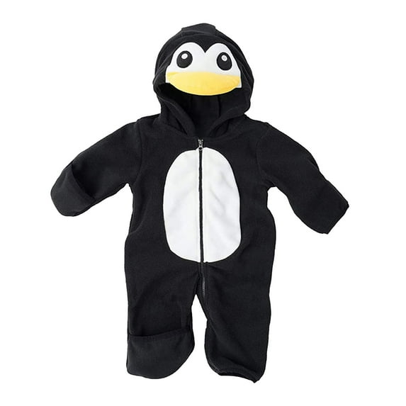 YUEHUA Adorable Cartoon Penguin Romper Soft Hooded Bodysuit for Girls, Size 9-12 Months