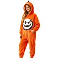 thumbnail image 1 of YUEHUA Adult Hooded Zip Front Onesie, Unisex Pumpkin Face Print Halloween Sleep Jumpsuit, Loose Comfort One Piece Nightwear for Men Women, 1 of 8
