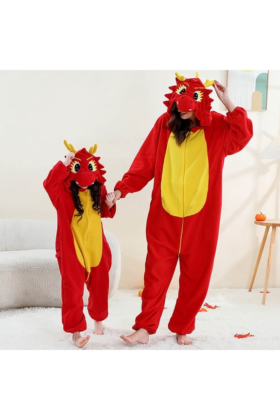 Adult Womens Onesie Animal One Piece Pajamas Christmas Dragon Cos-tume for Men Hooded Onesie Pajamas Cute Fuzzy Sleepwear Winter Warm Romper Outfits