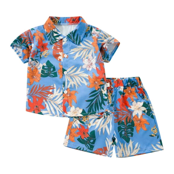 YUEHUA Baby Boys Summer Outfits 24 Months Boys Hawaii Outfit 2Pcs Set Summer Beach Button Down Shirt Top Shorts Kids,Size 18-24 Months