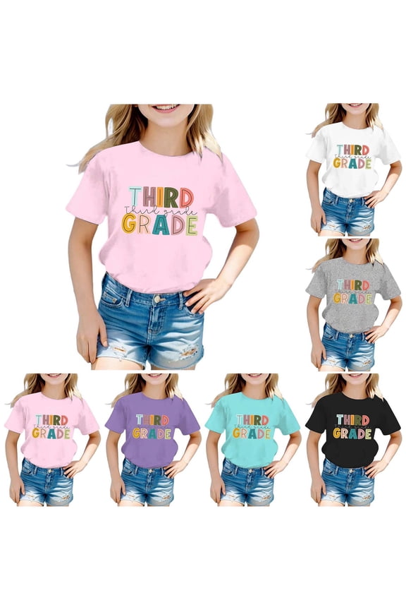 Back To School Outfits for Girls 10-12 Relaxed Fit Soft & Lightweigh O-Neck Short Sleeve 1st 2st 3st Grade Hello Summer First Grade Back To School T-Shirt