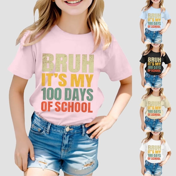YUEHUA Back To School Outfits for Girls 10-12 Relaxed Regular Fit Quick-Dry Round Neck Short Sleeve First Grade Rainbow Girls Boys 1st Grade Squad T-Shirt