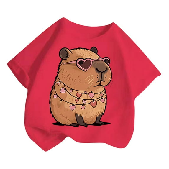 YUEHUA Back To Sch+ool Supplies Girls Summer Short Sleeve T Shirt Casual Round Neck Printed Top for Kids Daily Wear Sch+ool Outdoor Play Comfortable Tee, Size 6-8 Years