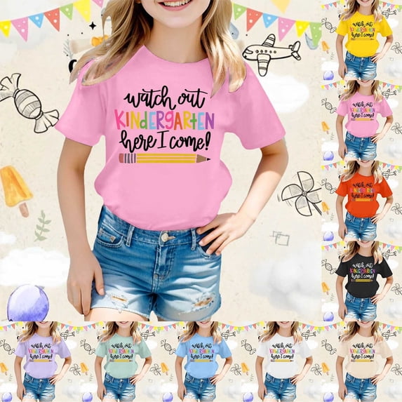 YUEHUA Back To School Athletic Fit Soft & Lightweigh Round Neck Short Sleeve Boys Girls First Day Of Pre-K Tshirt Kids Back To School Gift Tee