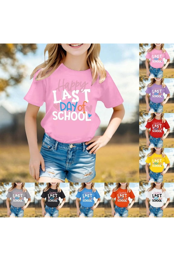Back To School Girls Outfits Oversized Fit Quick Dry O-Neck 1/4 Sleeve Preppy First Day Of School Floral First Grade for Girls T-Shirt