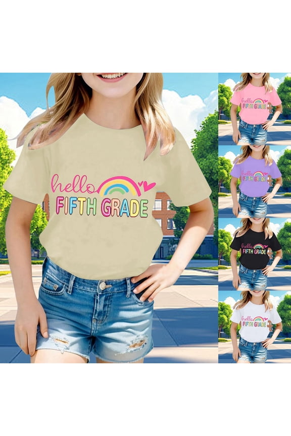 Back To School Shirt Girls Loose Stretchable Fabric Round Neck 1/4 Sleeve First Grade Rainbow Girls Boys 1st Grade Squad T-Shirt