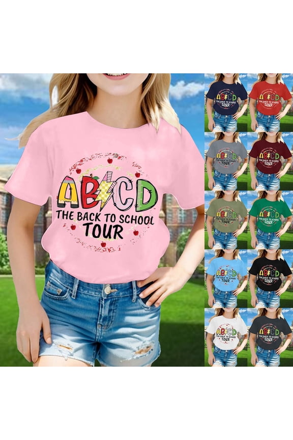 Back To School Supplies for Girls Relaxed Regular Fit Quick Dry O Neck Short Sleeve School Days Short Sleeve Shirts Graphic T-Shirts