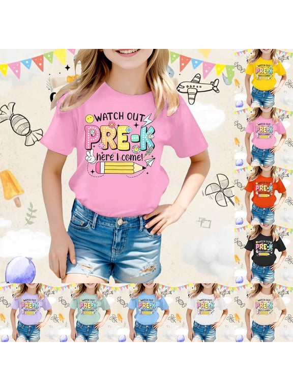 Back To School Tops for Teen Girls Retro Quick Dry O Neck Short Sleeve 1st 2st 3st Grade Hello Summer First Grade Back To School T-Shirt