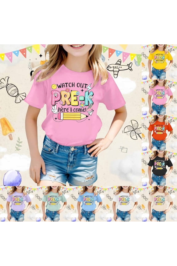 Back To School Tops for Teen Girls Retro Quick Dry O Neck Short Sleeve 1st 2st 3st Grade Hello Summer First Grade Back To School T-Shirt