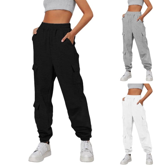 YUEHUA Baggy Cuffed Sweatpants Women Trendy Low Rise Plain Color Athletic Joggers Lounge Pants with Pockets (Available In Plus)