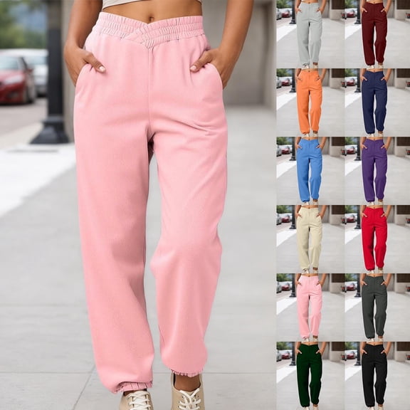 YUEHUA Baggy Sweatpants for Women Classic Preppy Standard Fit Solid Color Work Pants Women Business Casual Trousers with Pockets