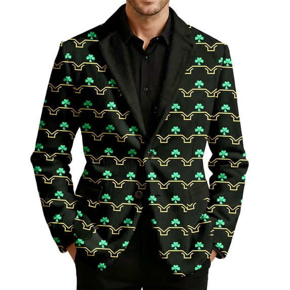 YUEHUA Blazer for Men One Button Notched Lapel St Patricks Day Suit Jacket Casual Business Jackets Sports Coats Slim Fit Plus Size Corduroy Blazer