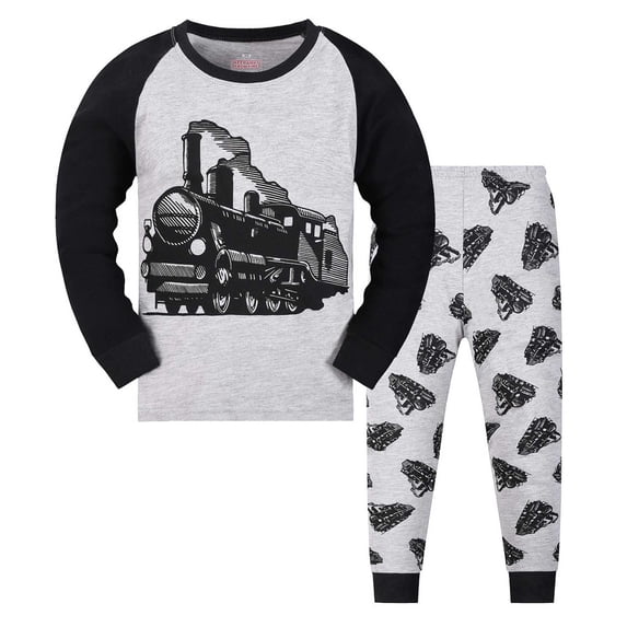 YUEHUA Bluey Pajamas Toddler kids Girl Long Sleeve Snug Fit Train Printing Baby Boy Pajamas Pjs Cotton Sleepwear 2-Piece, Size 7-8 Years