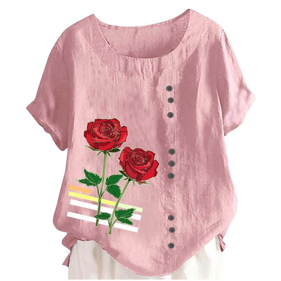 YUEHUA Bohemian Tops For Women Short Sleeve Comfortable Breathable Spring Summer Boho Shirts Floral Print Loose Business Casual Work Blouses