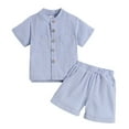 thumbnail image 1 of YUEHUA Boy Clothes Summer Size 6 Slim Fit Classic Crew Neck Big Rig Truck Print Loose Casual Drawstring Waist Shorts 2 Pieces Kid Summer Outfits Set, 1 of 7