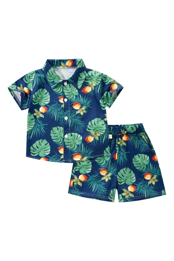 Boys 2 Piece Set Retro Athletic Straight Leg Short Tractor Pattern Wrinkle Tops Elastic Waist Shorts Toddler Outfits Cute Set