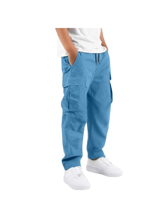 Boys Cargo Pants Kids Stretch Hiking Pants Youth Elastic Waist School Uniform Casual Jogger Slacks Combat Trousers for 5-16 Years Back to School Preppy Clothes