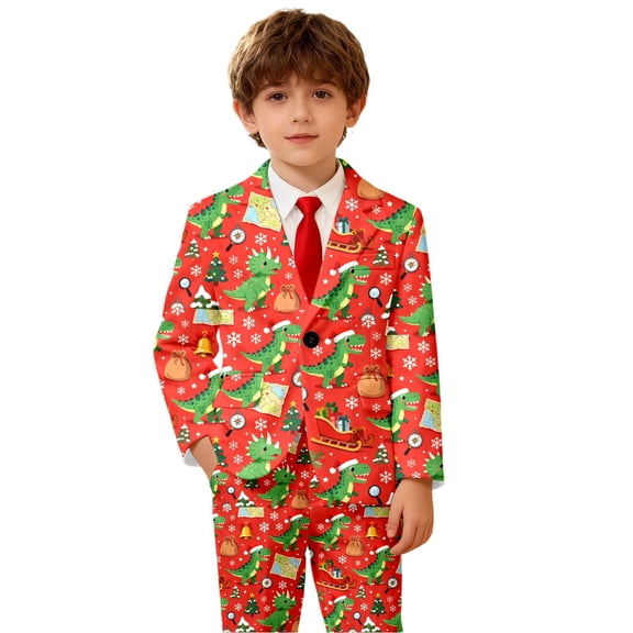 YUEHUA Boys Christmas Festive Jacket Christmas Theme Party Suit for Boys Comfortable Fit Holiday Formal Wear Festive Outfit Childrens Coat with Xmas Designs 5-6 Years