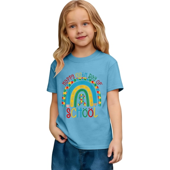 YUEHUA Boys Girls 100 Days of School Girls Bow 100th Day of School Short Sleeve T-Shirt