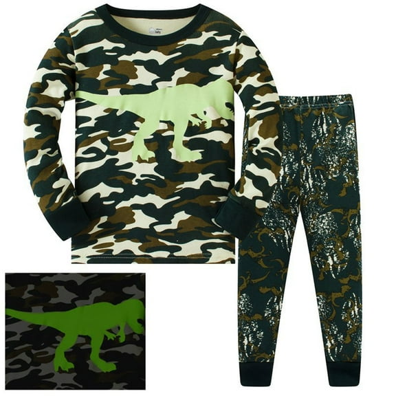 YUEHUA Boys Pajamas Long Sleeve Snug Fit Solid Color Pajamas for Infant Girls Top and Pants, 2-Piece Sleep Set, Size 5-6 Years